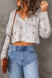 Gray Floral Cropped Sweater Cardigan