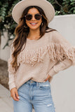 Fringe Hollow-out Drop Shoulder Pullover Sweater