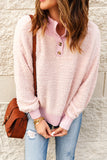 Pink Button Neckline Ribbed Trim Furry Knit Sweater