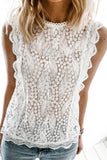 Crew Neck Scalloped Trim Lace Tank