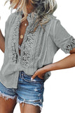 Crochet Hollow-out Lace Splicing Short Sleeve Top