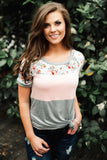 Floral Print Splicing Colorblock Tee