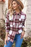 Red Plaid Print Pocket Buttoned Shacket