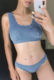 Scalloped Low Neck Ribbed Bikini Set