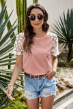 Crewneck Applique Splicing Sleeve Top