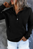 Black Snap Button Pullover Hoodie with Pocket