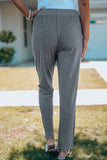 Gray Drawstring High Waist Straight Leg Pants