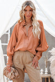 Orange Billowy Sleeves Pocketed Shirt