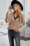 Ruffled Buttoned Open Front Knitted Sweater