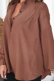 Brown Buttoned Drop Shoulder Bishop Sleeve Shirt