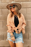 Textured Raw Edge Trim Buttons Shirt