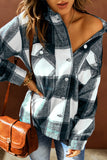 Green Plaid Print Buttoned Shirt Coat with Pocket