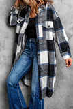 Navy Plaid Print Long Shirt Jacket