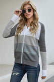 color Zipped Front Colorblock Hollow-out Knit Hoodie