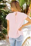 Pink Tiered Sleeve Frilled Neck Dotted Top