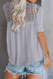 V Neck Lace Crochet Short Sleeve Shirt