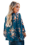 Floral Print Tie Front Kimono Sleeve Blouse