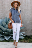 Rolled Sleeve Buttoned Denim Shirt with Pocket