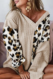 Asymmetric Leopard Patchwork Wide Sleeve V Neck Sweater