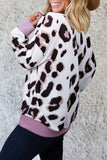 V-Neck Leopard Print Dropped Long Sleeve Sweatshirt