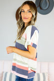 Striped Cotton Blend Short-sleeved Top