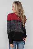 Color Block Long Sleeve Pullover Knit Hoodie