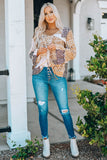 Brown Colorblock Leopard Ribbon Tie Blouse