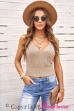 V-Neck Ribbed Knitted Crop Top