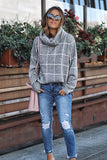 Beige Grid Pattern Turtleneck Sweater