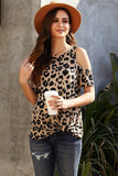 Beige Cheetah Print Cold Shoulder Top