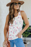 White Ruffle Straps Floral Rib Knit Tank Top