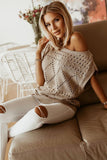 Pointelle Knit Short Dolman Sleeve Sweater Top