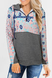 Boho Print Color Block Patchwork Zip Collar Sweatshirt