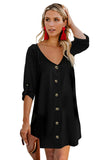 V Neck Button Front Roll up Tab Sleeve Dress