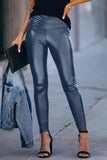 Blue Faux Leather High Waist Skinny Leggings