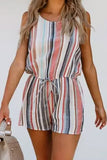 Striped Drawstring O-Neck Sleeveless Romper