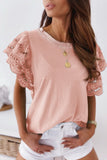 Pink Purple Hollow Out Ruffle Sleeve T-shirt