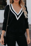 Deep V Contrasted Neckline Knitted Sweater