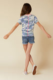 Little Girl Contrast Trim Camo Print T-shirt with Knot