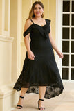 Asymmetric Ruffle Shoulder Design Plus Size Lace Dress