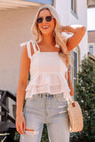 Eyelet Pattern Tied Shoulder Peplum Tank Top