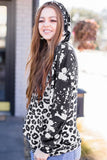 Black Leopard Print Pullover Hoodie with Pocket