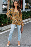 Multicolor Floral Printed Front Tie V Neck Blouse