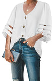 Flare Sleeve V Neck Button Blouse