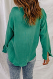 Green Textured Buttons Long Sleeve Shirt with Pocket