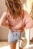 Asymmetric Cut Out Cold Shoulder Eyelash Sweater
