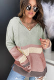 Color Block Knit Kangaroo Pocket Hooded Sweater
