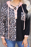 Black Leopard Patchwork Buttoned Hooded Sweatshirt