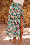 Floral Print Pleated Slit Skirt