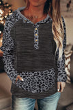 Color Block Leopard Long Sleeves Gray Hoodie